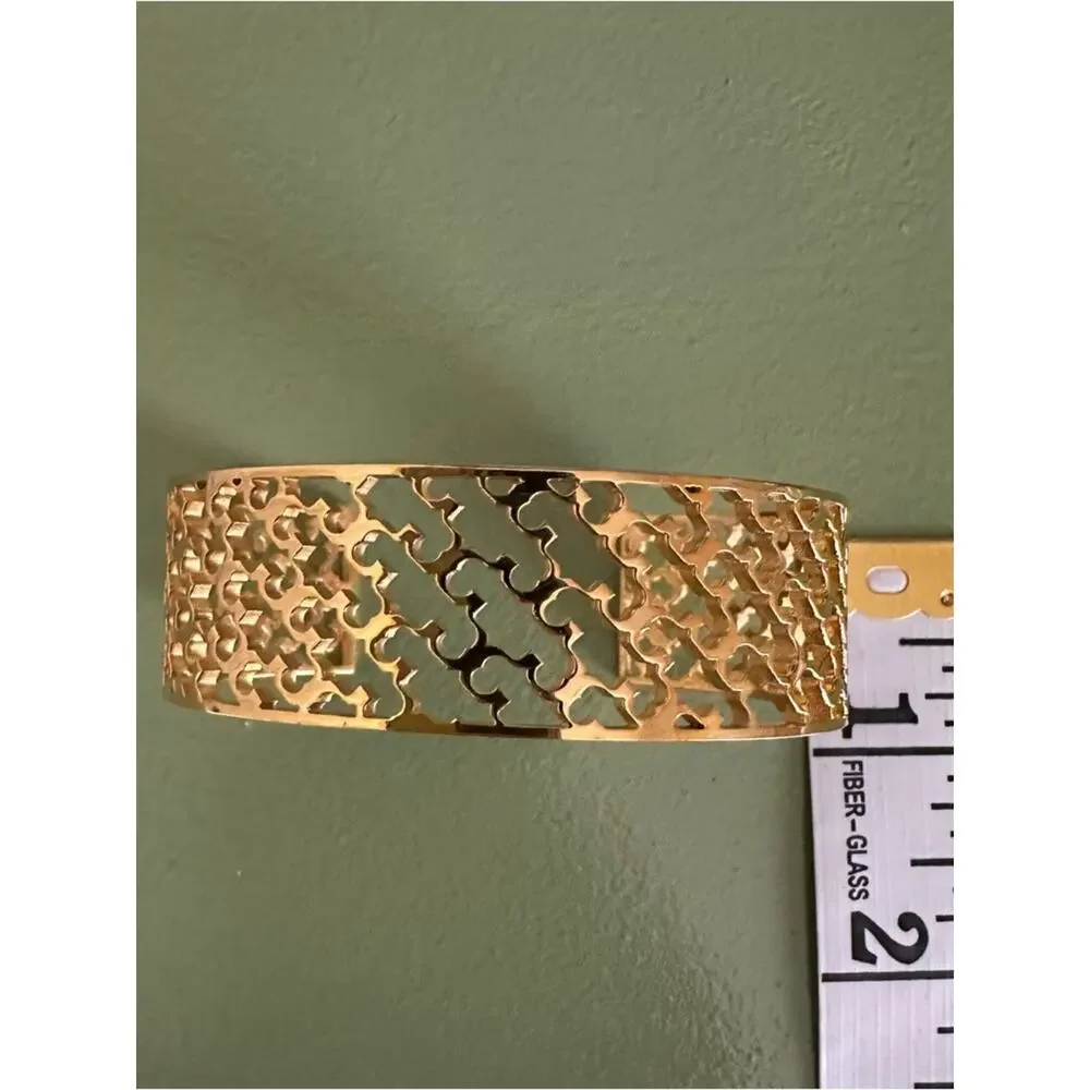 Tory Burch Gold Plated Statement Logo T Wide Cuff Bracelet NWOT
